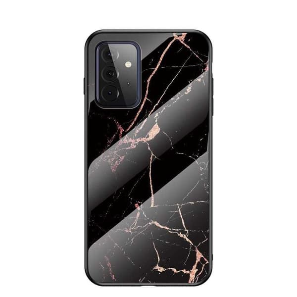 Samsung A72 5G Marble Shell 9H hærdet glasbagside Sort/guld glasbagside V2