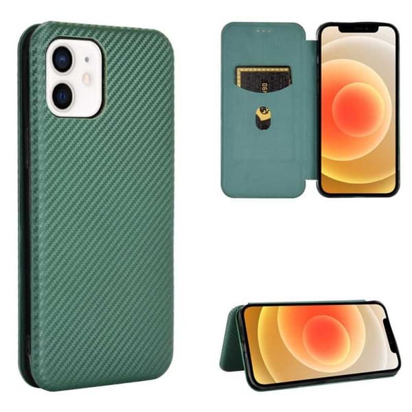 iPhone 12/12 Pro Flip Case Kortrum CarbonDreams Grøn