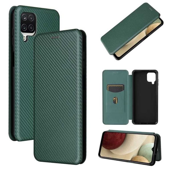 Samsung A12 Flip Case Kortrum CarbonDreams Grøn