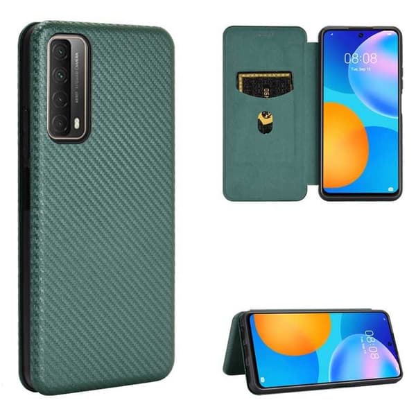 Huawei P Smart 2021 Flip Case -korttipaikka CarbonDreams Green