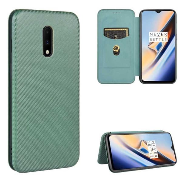 OnePlus 7 Flip Case Kortrum CarbonDreams Grøn
