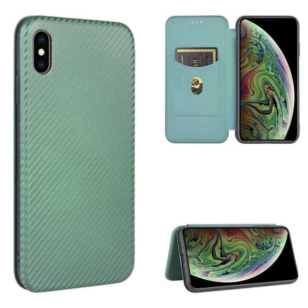 iPhone X/XS Flip Case Kortrum CarbonDreams Grøn