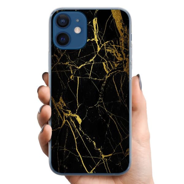Apple iPhone 12 mini TPU Mobilcover Marmor Sort & Guld