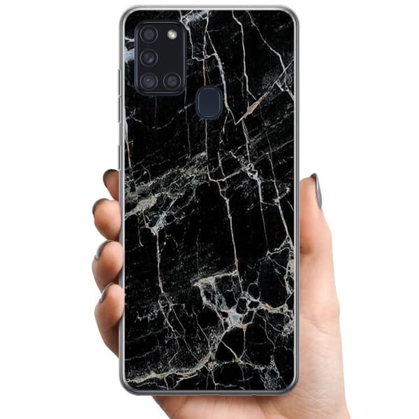 Samsung Galaxy A21s TPU Mobilcover Sort marmor