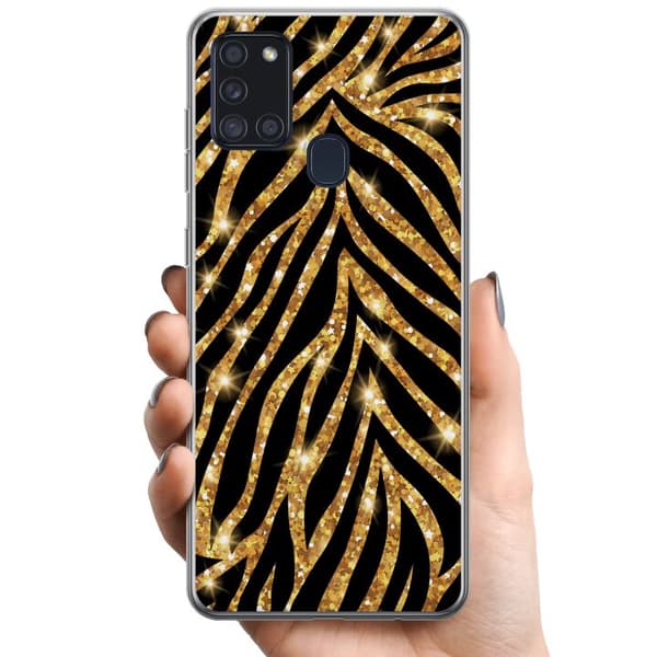 Samsung Galaxy A21s TPU Mobilcover Guld & Glitter