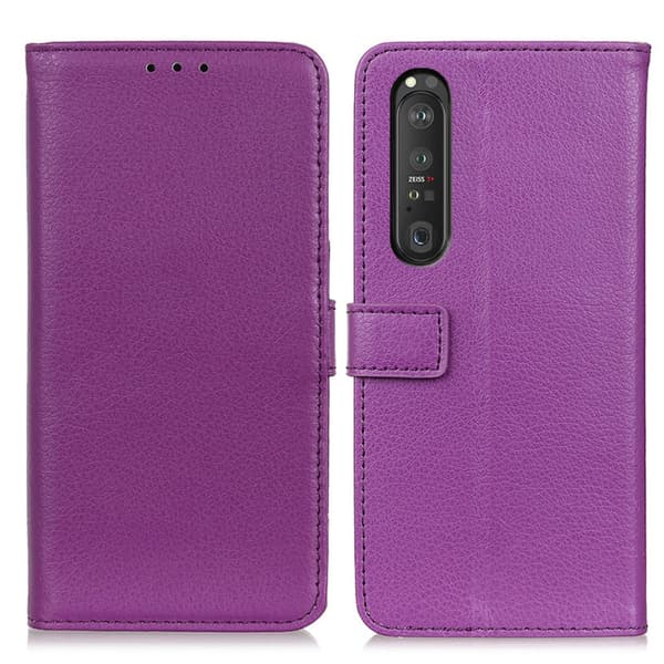 Sony Xperia 1 III Kotelo Litchi Violetti
