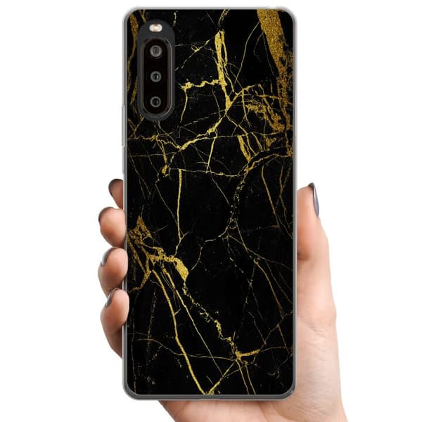 Sony Xperia 10 II TPU Mobildeksel Marmor Svart & Gull