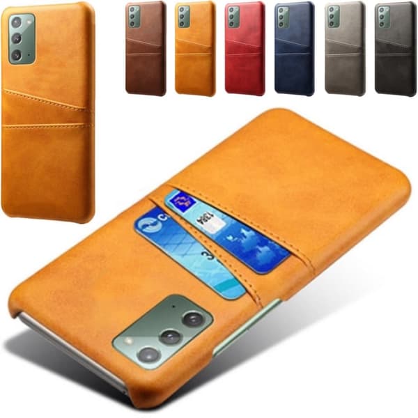 Samsung Note20 skal fodral skydd skinn kort visa mastercard Ljusbrun