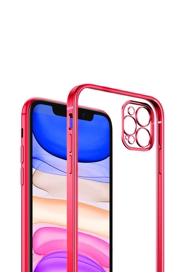 iPhone 12/12 Pro Tunn Transparent Ram Skal Hög kvalité - Röd