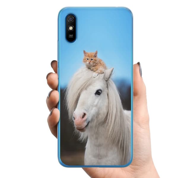 Xiaomi Redmi 9A TPU Matkapuhelimen kuori Hevonen & Kissan