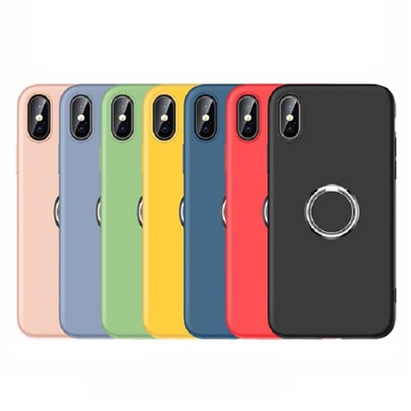 iPhone XS Max Skal - Mikrofiber Silikon med Ringhållare Gul Gul