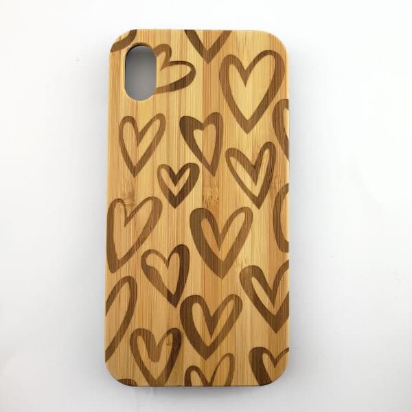 iPhone XR Case - Real wood with print - Hearts