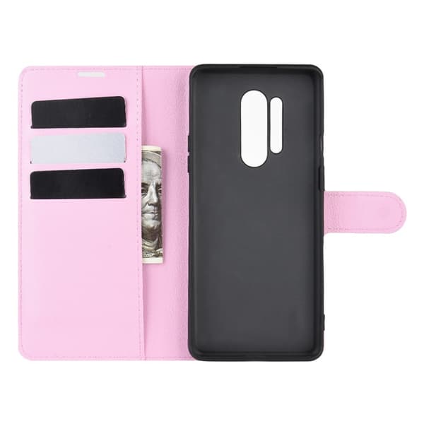 OnePlus 8 Pro - Litchi Plånboksfodral - Ljus Rosa