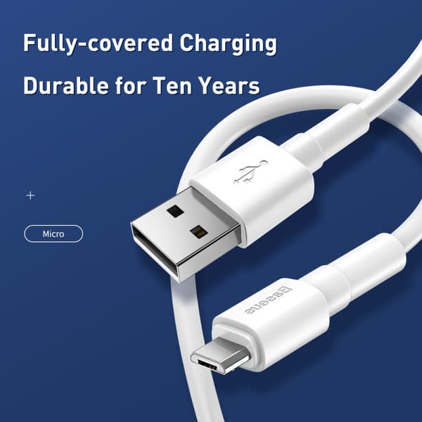 BASEUS USB till Micro-USB kabel, 1m, 2.4A - Vit