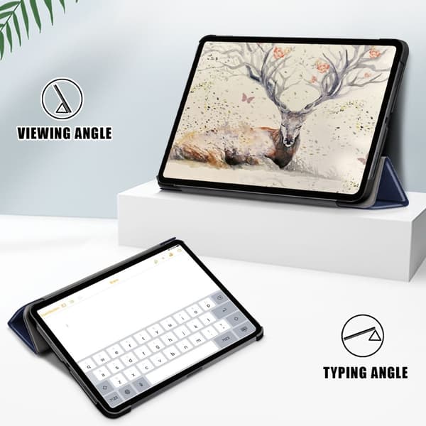iPad Air 2025-2020 Fodral Tri-Fold Litchi Blå