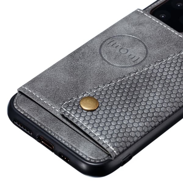iPhone 12 / 12 Pro - Läder Skal Med Kortfack Och Magnet - Grå