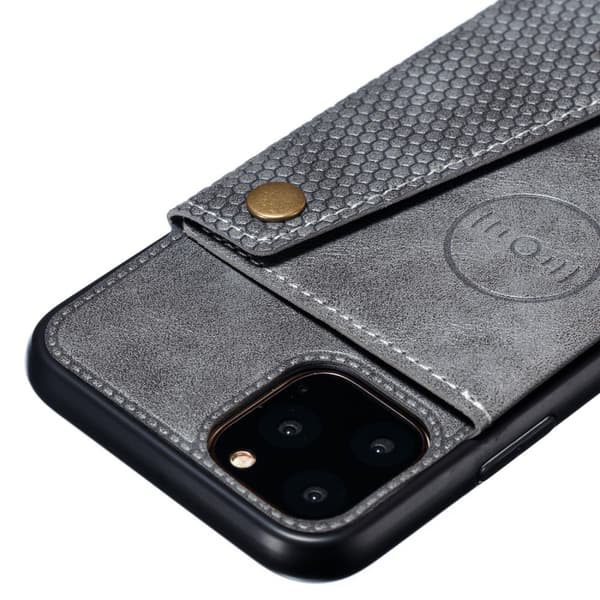 iPhone 12 / 12 Pro - Läder Skal Med Kortfack Och Magnet - Grå
