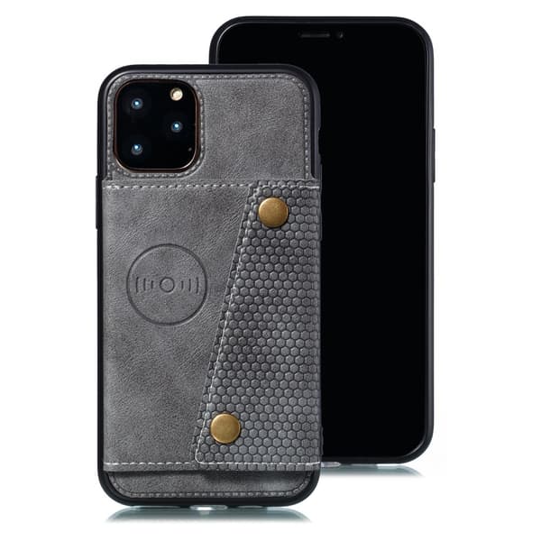 iPhone 12 / 12 Pro - Läder Skal Med Kortfack Och Magnet - Grå
