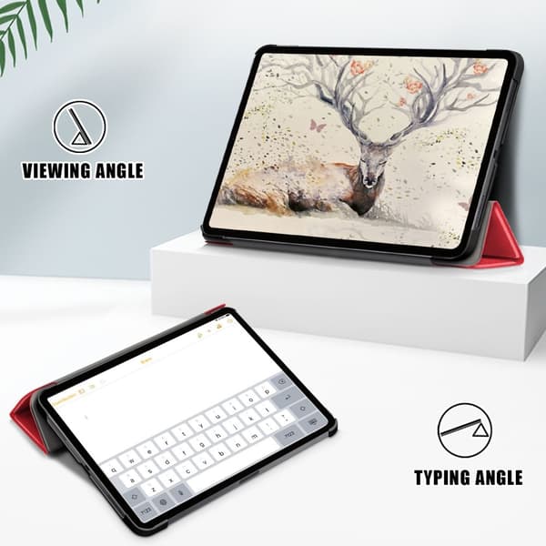 iPad Air 2025-2020 Fodral Tri-Fold Litchi Röd