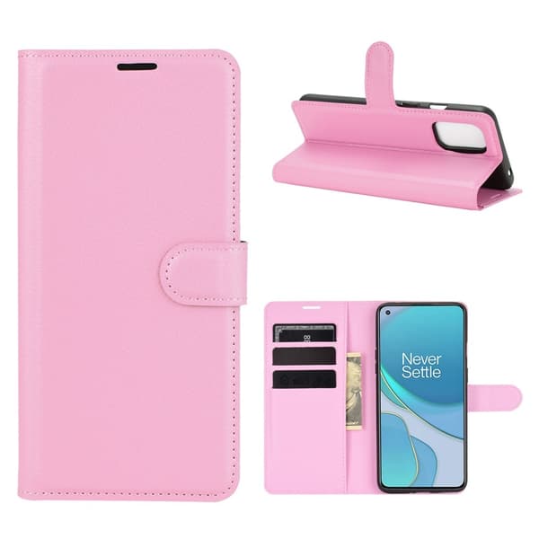 OnePlus 8T / 8T+  - Litchi Läder Fodral - Ljus Rosa