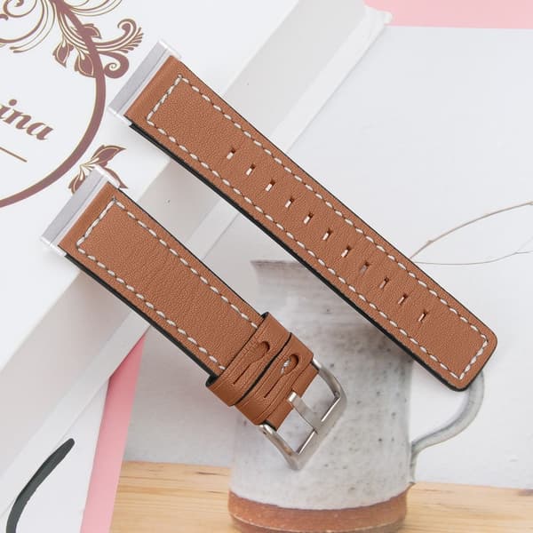 Äkta Läder Armband Versa 3/Fitbit Sense - Brun