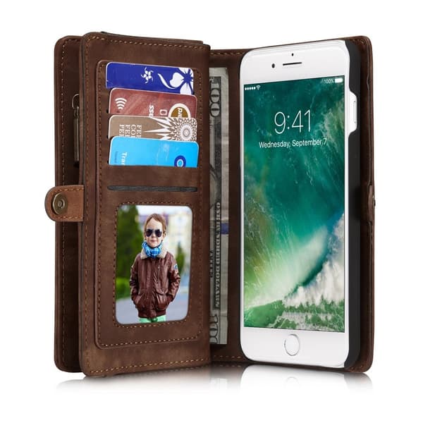 iPhone 7/8 Plus - CASEME 2-i-1 Multifunktionellt Plånboksfodral - Brun