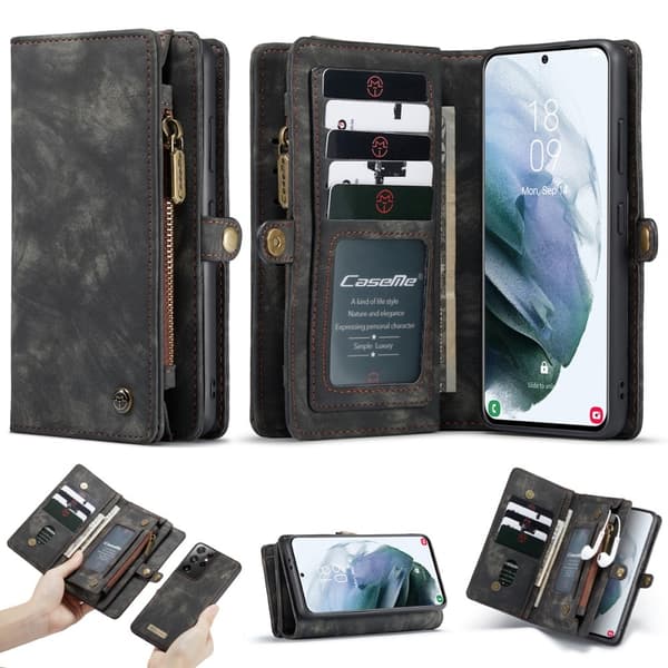 Samsung Galaxy S21 Ultra - CASEME 2-i-1 Multifunktionellt Plånboksfodral - Svart