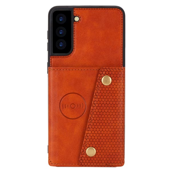 Samsung Galaxy S21 - Läder Skal Med Kortfack Och Magnet - Brun