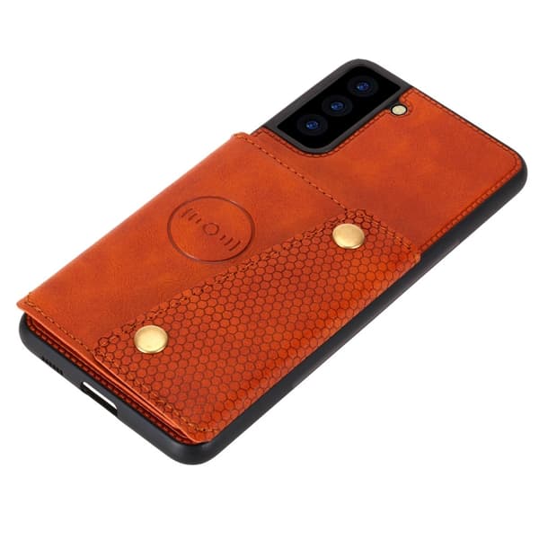 Samsung Galaxy S21 - Läder Skal Med Kortfack Och Magnet - Brun