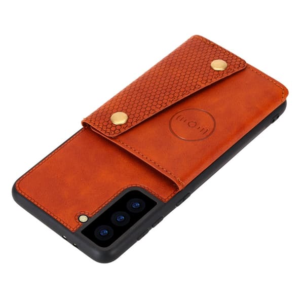 Samsung Galaxy S21 - Läder Skal Med Kortfack Och Magnet - Brun