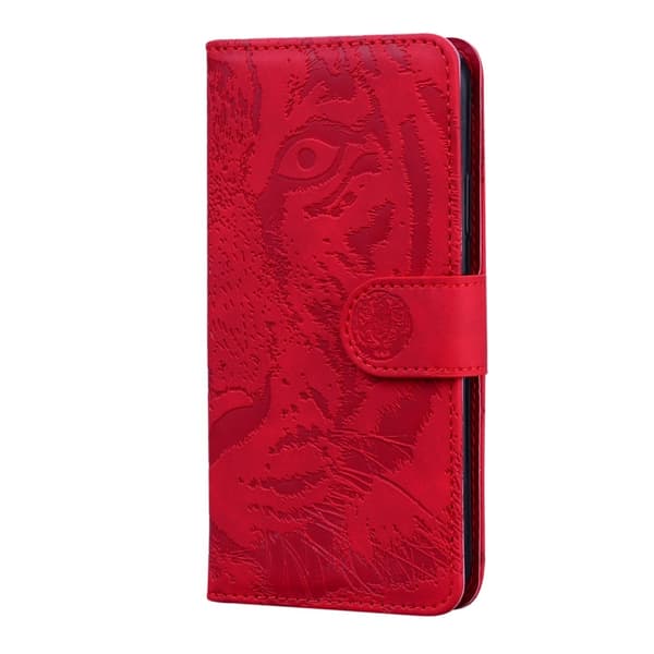 OnePlus 9 Pro - Tiger Tryck Läder Fodral - Röd