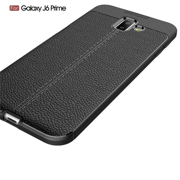 Samsung Galaxy J6 Plus - Litchi läderskal - Svart