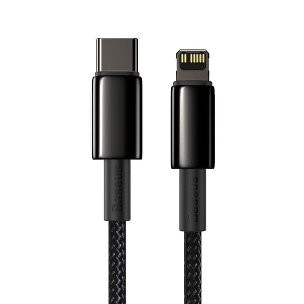 Baseus Tungsten 1m 20W PD USB-C - Lightning Flätad Nylon Kabel - Svart