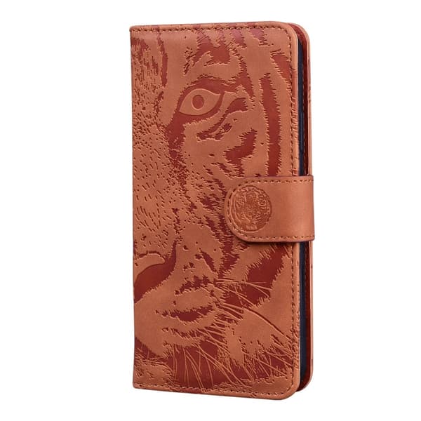 OnePlus 9 Pro - Tiger Tryck Läder Fodral - Brun