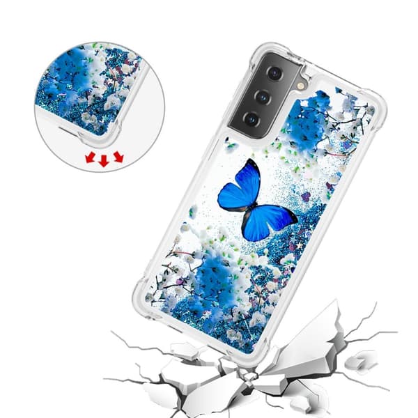 Samsung Galaxy S21 - Shockproof Quicksand Skal - Blå Fjäril