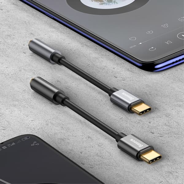 BASEUS USB-C till 3.5mm AUX Adapter, DAC Mörk Grå