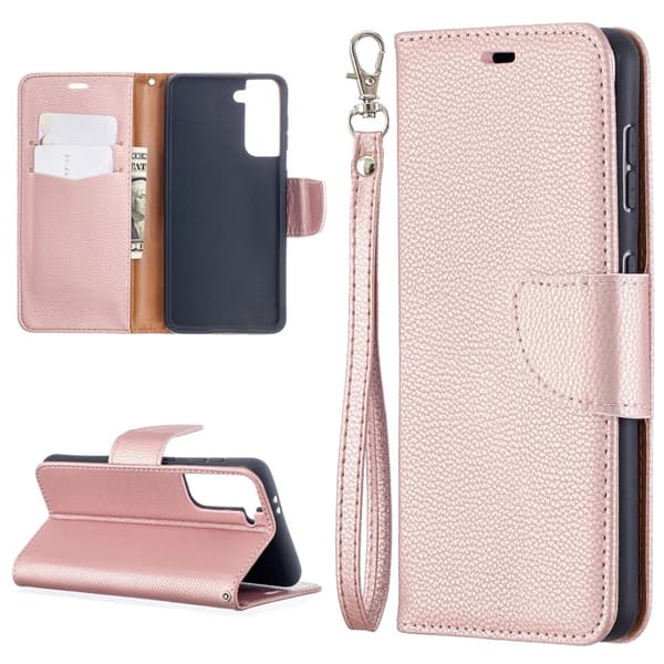 Samsung Galaxy S21 - Litchi Plånboksfodral - Roséguld
