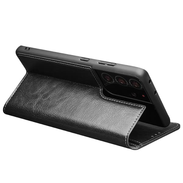 Samsung Galaxy S21 Ultra Etui Ægte Læder Sort