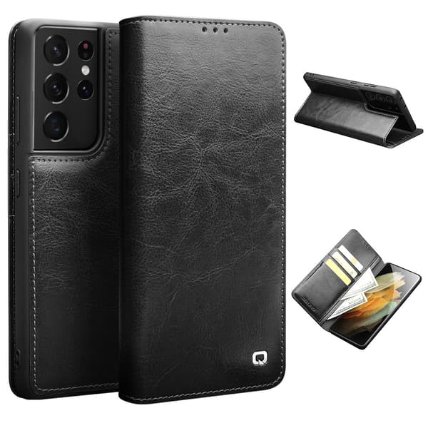 Samsung Galaxy S21 Ultra Etui Ægte Læder Sort