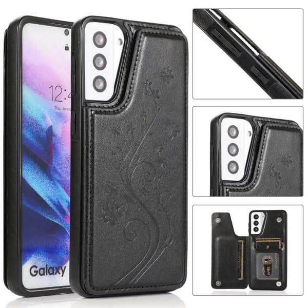 Samsung S21 Iskunkestävä Kotelo Korttiteline 3-POCKET Flippr V2 - musta