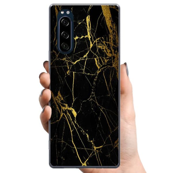Sony Xperia 5 TPU Matkapuhelimen kuori Marmori Musta & Kulta
