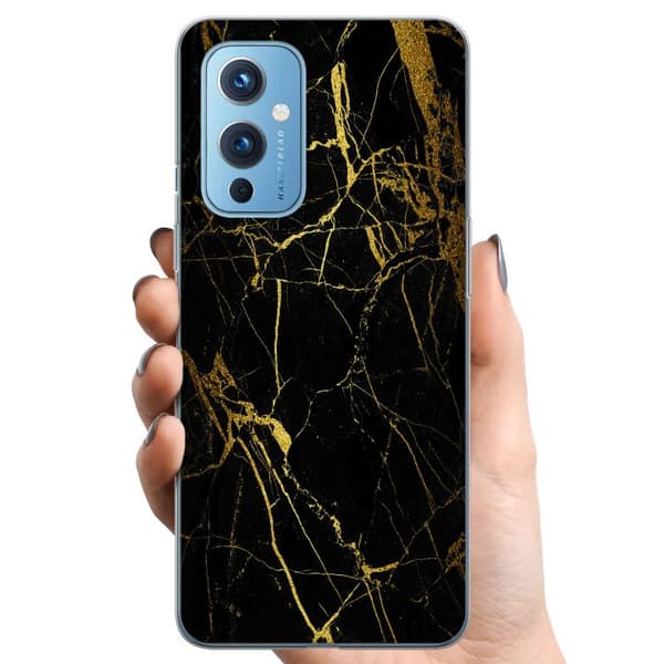 OnePlus 9 TPU Mobilcover Marmor Sort & Guld