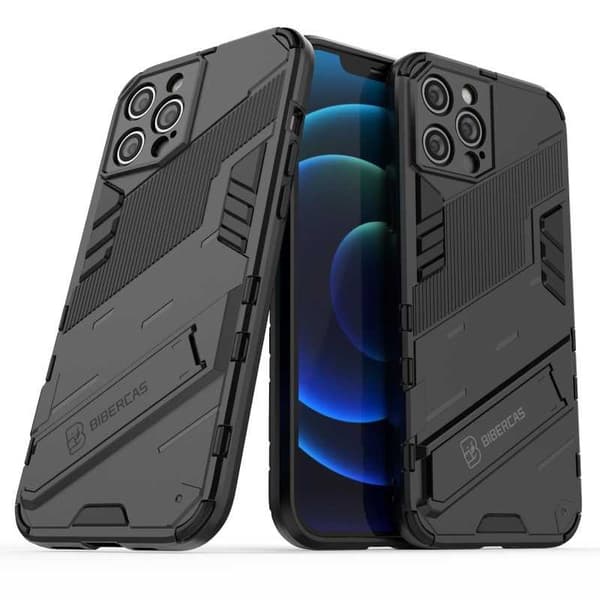iPhone 12 Pro Max stødsikkert etui med Kickstand ThinArmor V2 Svart