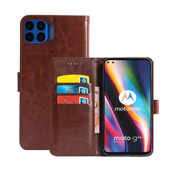 Lompakkokotelo 3-kortti Motorola Moto G 5G Plus : väri - ruskea