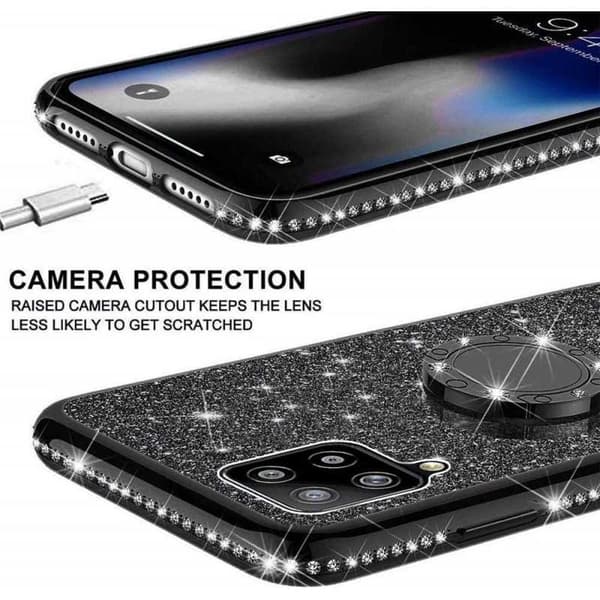 Samsung A12 5G Stötdämpande Skal med Ringhållare Strass