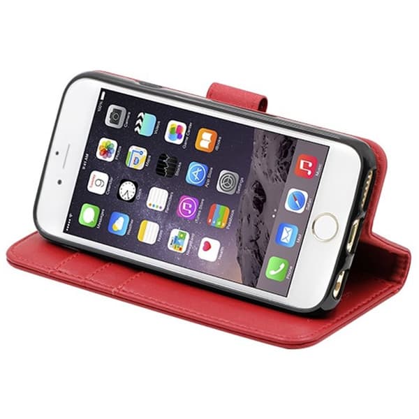 iPhone 6/6S Plånboksfodral Läder med Stativ - Röd