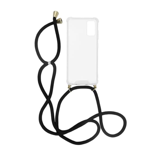 Samsung A41 Stöttåligt Skal med Halsband - Transparent/Svart