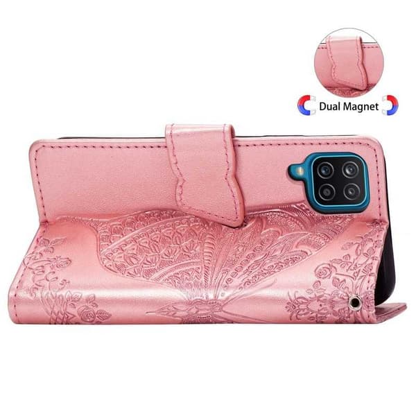 Samsung A12 Pung Etui PU Læder 4-LOMMES Motiv Sommerfugl