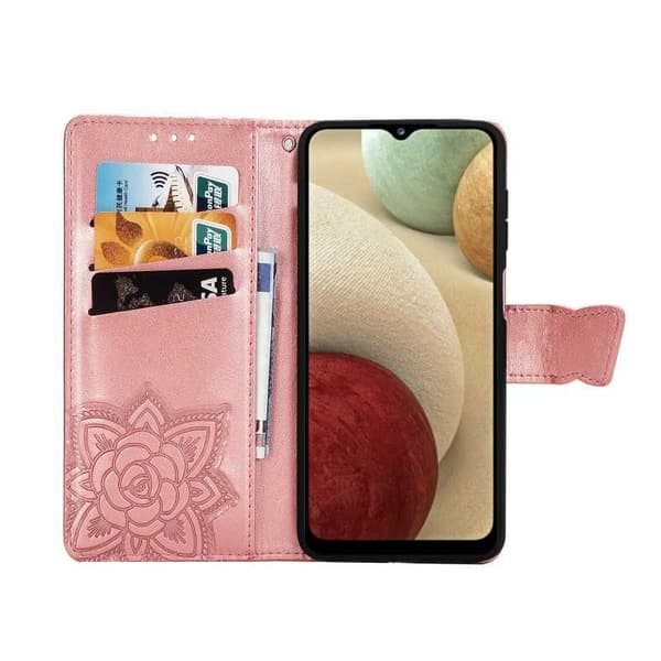 Samsung A12 Pung Etui PU Læder 4-LOMMES Motiv Sommerfugl