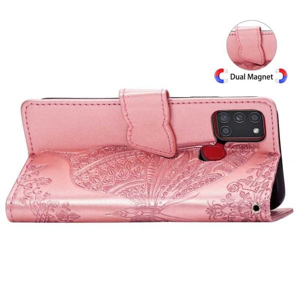 Samsung A21s tegnebog etui PU læder 4-LOMMES Motiv Sommerfugl